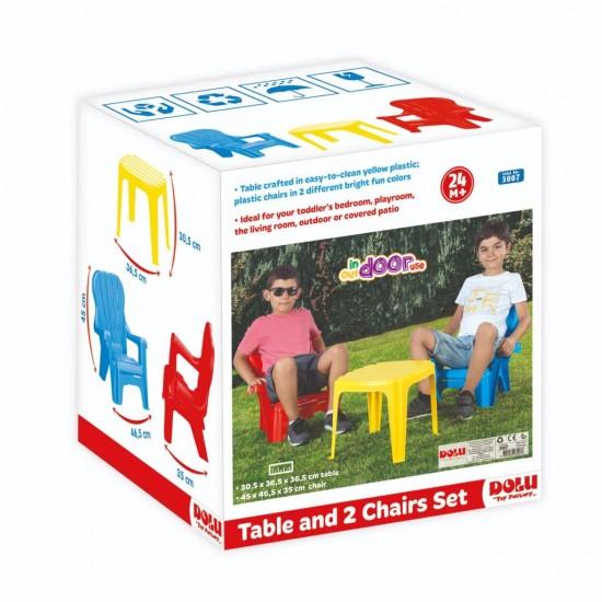 Dolu Tafel met 2 Stoelen Blauw/Rood/Geel