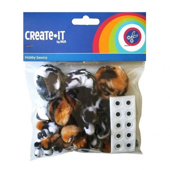 Creat It Animal Mix Pompoms + Oogjes 75 Stuks